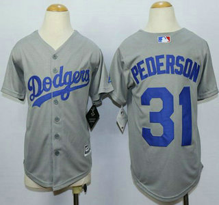 Youth Los Angeles Dodgers #31 Joc Pederson Away Gray 2015 MLB Cool Base Jersey