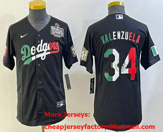 Youth Los Angeles Dodgers #34 Fernando Valenzuela Mexico Black 2024 World Series Stitched Jersey
