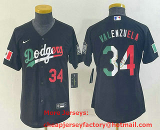 Youth Los Angeles Dodgers #34 Fernando Valenzuela Mexico Number Black Cool Base Stitched Baseball Jersey