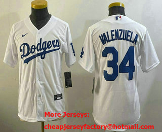 Youth Los Angeles Dodgers #34 Fernando Valenzuela White Cool Base Stitched Jersey