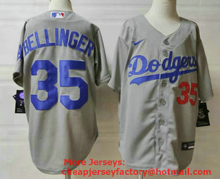 Youth Los Angeles Dodgers #35 Cody Bellinger Grey With Front Number Stitched MLB Cool Base Nike Jersey