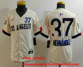 Youth Los Angeles Dodgers #37 Teoscar Hernandez Cream 2024 City Connect Limited Stitched Jersey