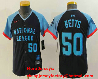 Youth Los Angeles Dodgers #50 Mookie Betts Number Navy 2024 All Star Limited Stitched Jersey