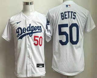 Youth Los Angeles Dodgers #50 Mookie Betts Number White Stitched Limited Jersey