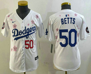 Youth Los Angeles Dodgers #50 Mookie Betts White 2025 Tokyo Series Limited Jersey
