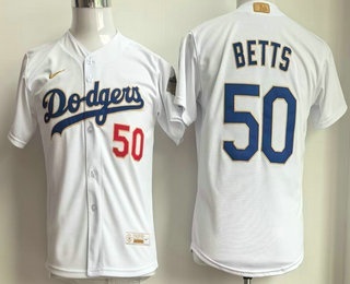 Youth Los Angeles Dodgers #50 Mookie Betts White 2026 Gold Collection Limited Jersey
