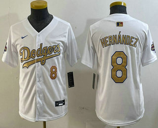 Youth Los Angeles Dodgers #8 Enrique Hernandez White 2025 Gold Collection Limited Stitched Jersey