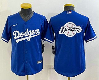 Youth Los Angeles Dodgers Big Logo Blue MLB Cool Base Nike Jersey 01