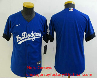 Youth Los Angeles Dodgers Blank Blue 2021 City Connect Cool Base Stitched Jersey