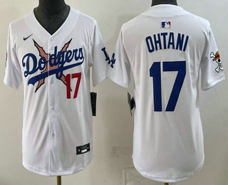 Youth Los Angeles Dodgers x One Piece #17 Shohei Ohtani White Vapor Premier Limited Stitched Jersey