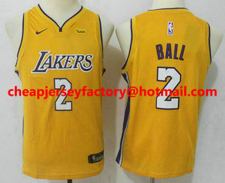 Youth Los Angeles Lakers #2 Lonzo Ball New Yellow 2017-2018 Nike Swingman Wish Stitched NBA Jersey