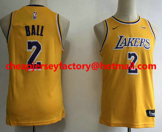 Youth Los Angeles Lakers #2 Lonzo Ball Yellow 2018-2019 Nike Wish Swingman Stitched NBA Jersey