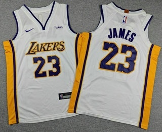 Youth Los Angeles Lakers #23 LeBron James White Nike Swingman Sponsor Stitched Jersey