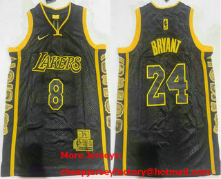 Youth Los Angeles Lakers #8 24 Kobe Bryant Black Golden Retired Commemorative Soul Swingman Jersey
