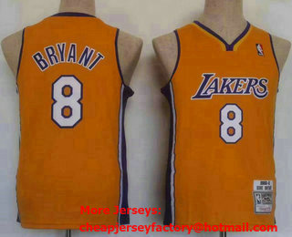Youth Los Angeles Lakers #8 Kobe Bryant Yellow 2000-01 Hardwood Classics V Neck Throwback Jersey