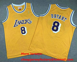 Youth Los Angeles Lakers #8 Kobe Bryant Yellow Hardwood Classics Soul Swingman Throwback Jersey