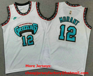 Youth Memphis Grizzlies #12 Ja Morant Hardwood Classics White Throwback Swingman Nike Jersey