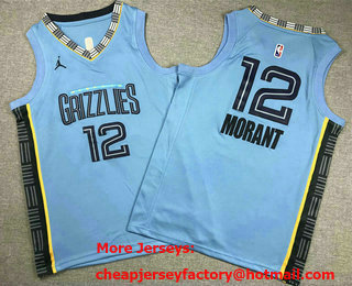 Youth Memphis Grizzlies #12 Ja Morant Light Blue 2022 Statement Icon Swingman Jersey