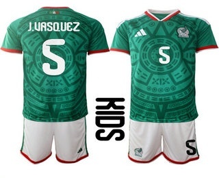 Youth Mexico #5 Johan Vasquez 2026 World Cup Home Green Soccer Jersey Suit