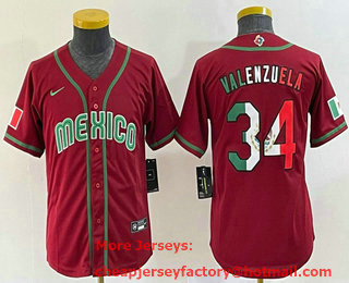 Youth Mexico Baseball #34 Fernando Valenzuela 2023 Red World Classic Stitched Jersey 13