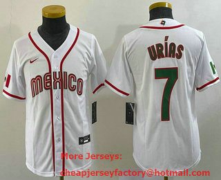 Youth Mexico Baseball #7 Julio Urias 2023 White World Baseball Classic Stitched Jersey 13