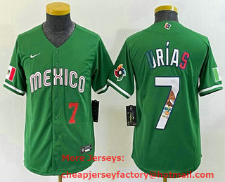 Youth Mexico Baseball #7 Julio Urias Number 2023 Green World Classic Stitched Jersey 13