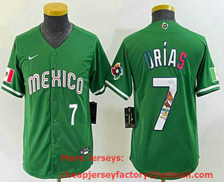 Youth Mexico Baseball #7 Julio Urias Number 2023 Green World Classic Stitched Jersey 16
