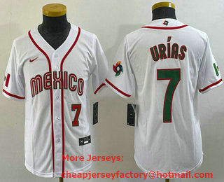 Youth Mexico Baseball #7 Julio Urias Number 2023 White World Baseball Classic Stitched Jersey 12