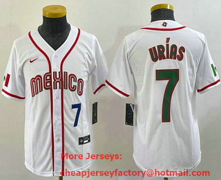 Youth Mexico Baseball #7 Julio Urias Number 2023 White World Baseball Classic Stitched Jersey 14