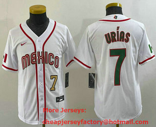 Youth Mexico Baseball #7 Julio Urias Number 2023 White World Baseball Classic Stitched Jersey 15