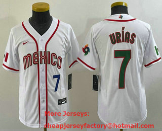Youth Mexico Baseball #7 Julio Urias Number 2023 White World Baseball Classic Stitched Jersey 18