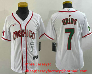 Youth Mexico Baseball #7 Julio Urias Number 2023 White World Baseball Classic Stitched Jersey 21
