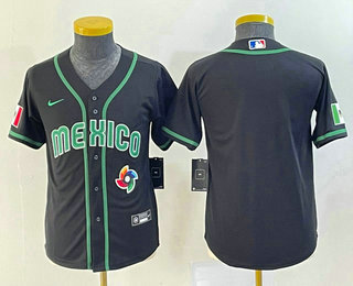 Youth Mexico Baseball Blank 2023 Black World Classic Stitched Jersey 002