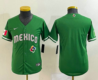 Youth Mexico Baseball Blank 2023 Green World Classic Stitched Jersey 04