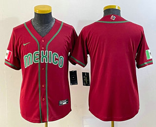 Youth Mexico Baseball Blank 2023 Red World Classic Stitched Jersey 01