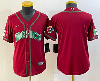 Youth Mexico Baseball Blank 2023 Red World Classic Stitched Jersey 02