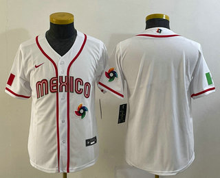 Youth Mexico Baseball Blank 2023 White World Classic Stitched Jersey 02