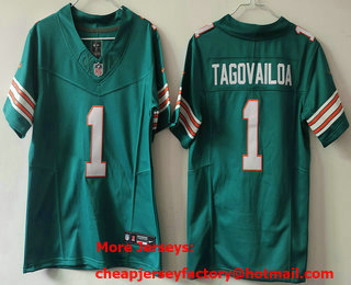 Youth Miami Dolphins #1 Tua Tagovailoa Aqua 2024 FUSE Vapor Limited Throwback Stitched Jersey