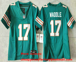 Youth Miami Dolphins #17 Jaylen Waddle Aqua 2023 FUSE Vapor Limited Throwback Stitched Jersey