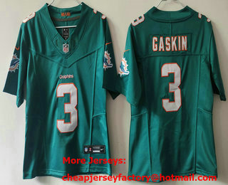 Youth Miami Dolphins #3 Myles Gaskin Green 2024 FUSE Vapor Limited Stitched Jersey