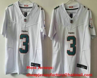 Youth Miami Dolphins #3 Myles Gaskin White 2024 FUSE Vapor Limited Stitched Jersey