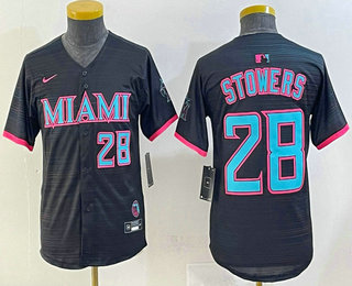 Youth Miami Marlins #28 Kyle Stowers Number Black 2025 City Connect Limited Jersey