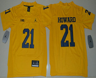 Youth Michigan Wolverines #21 Desmond Howard Yellow Stitched College Football 2016 Brand Jordan NCAA Jersey