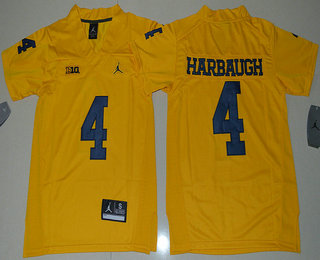 Youth Michigan Wolverines #4 Jim Harbaugh Yellow Stitched College Football 2016 Brand Jordan NCAA Jersey