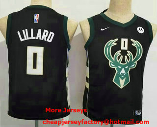 Youth Milwaukee Bucks #0 Damian Lillard Black Icon Sponsor Swingman Jersey