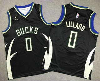 Youth Milwaukee Bucks #0 Damian Lillard Black Statement Icon Swingman Jersey