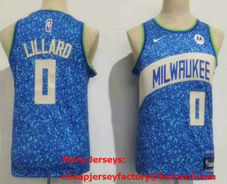 Youth Milwaukee Bucks #0 Damian Lillard Blue 2023 City Icon Sponsor Swingman Jersey