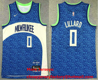 Youth Milwaukee Bucks #0 Damian Lillard Blue 2023 City Icon Swingman Jersey