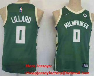 Youth Milwaukee Bucks #0 Damian Lillard Green Icon Sponsor Swingman Stitched Jersey