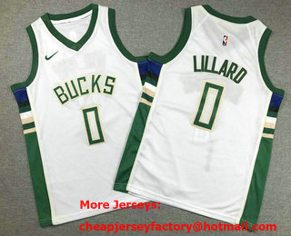 Youth Milwaukee Bucks #0 Damian Lillard White Icon Swingman Jersey